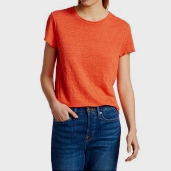 Frame Denim Tops - FRAME Linen Blend Orange Short Sleeve Tee – XS